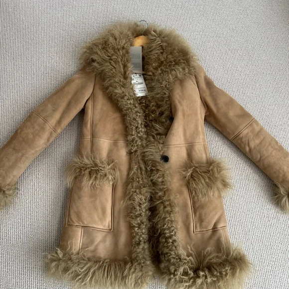 Zara NTW Women's Tan Genuine suede/ Shearling fur Coat - Picture 2 of 12